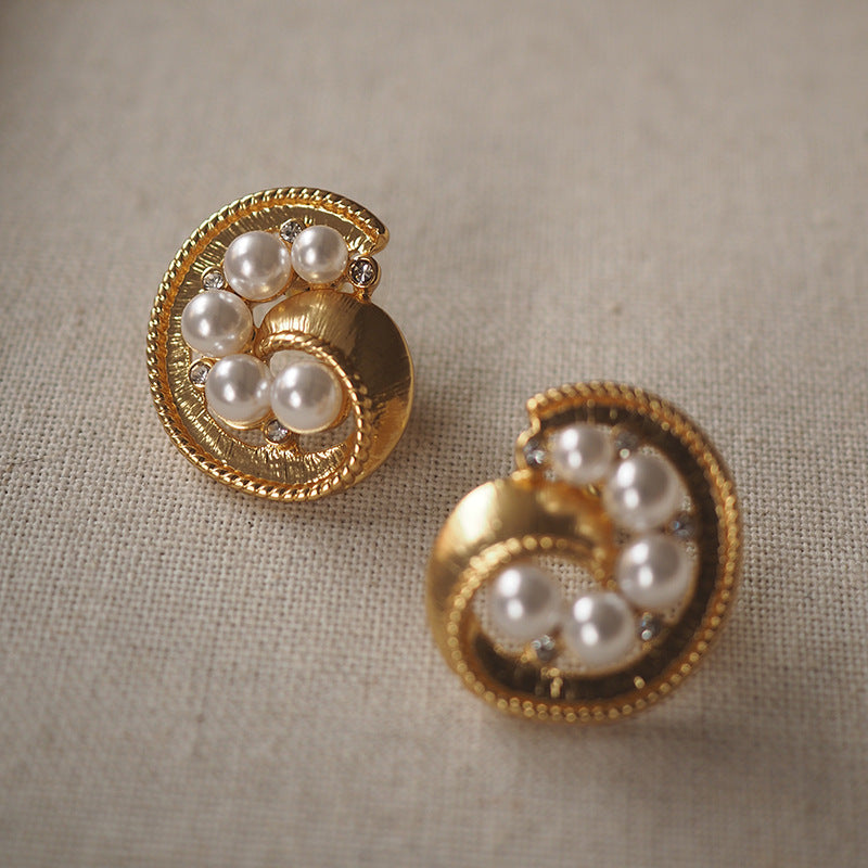 High-Grade Pearl French Style Retro Minority Ear Clip without Pierced Ears Trifari Cuifali vintage Middle-Ancient Earrings