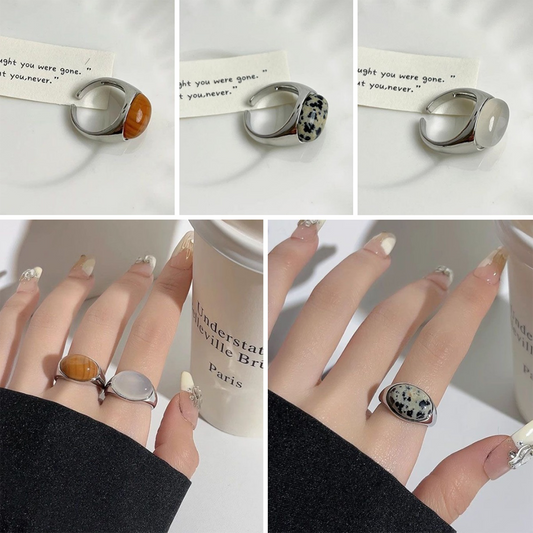 [Blind Box]Vintage Maillard Tiger Eye Natural Stone Adjustable Ring-SS003