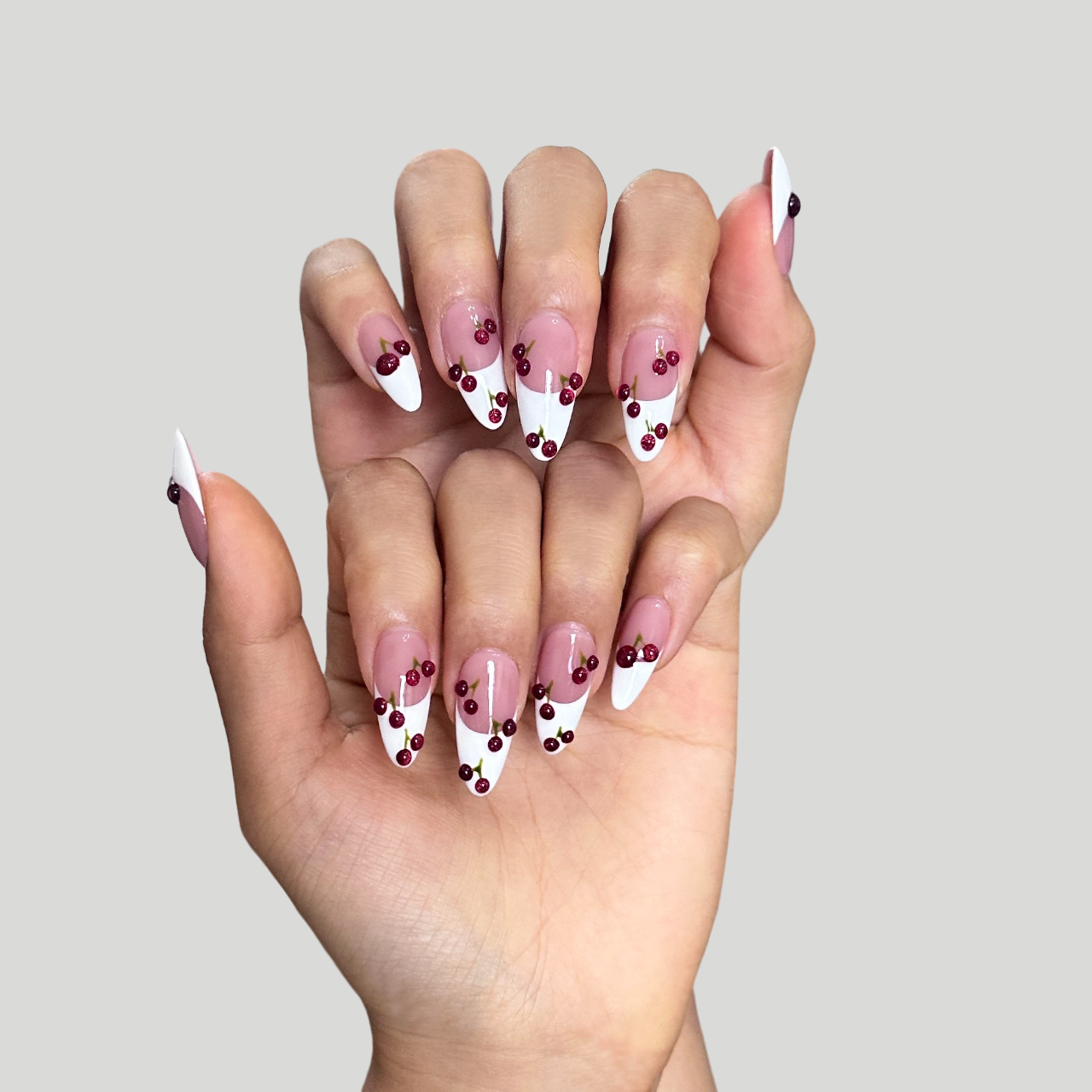 Cherry French Almond nails-XHS336