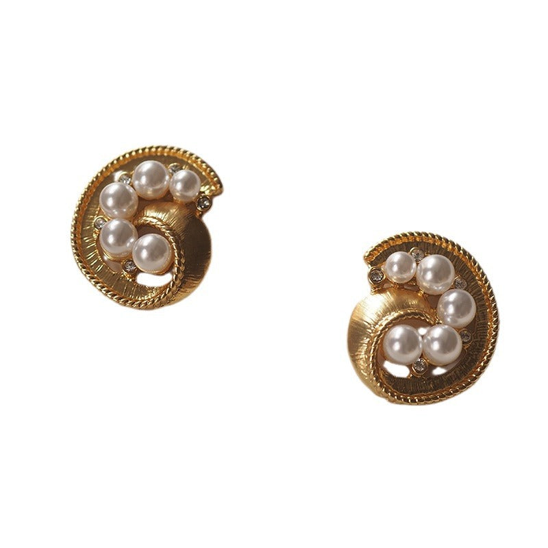 High-Grade Pearl French Style Retro Minority Ear Clip without Pierced Ears Trifari Cuifali vintage Middle-Ancient Earrings