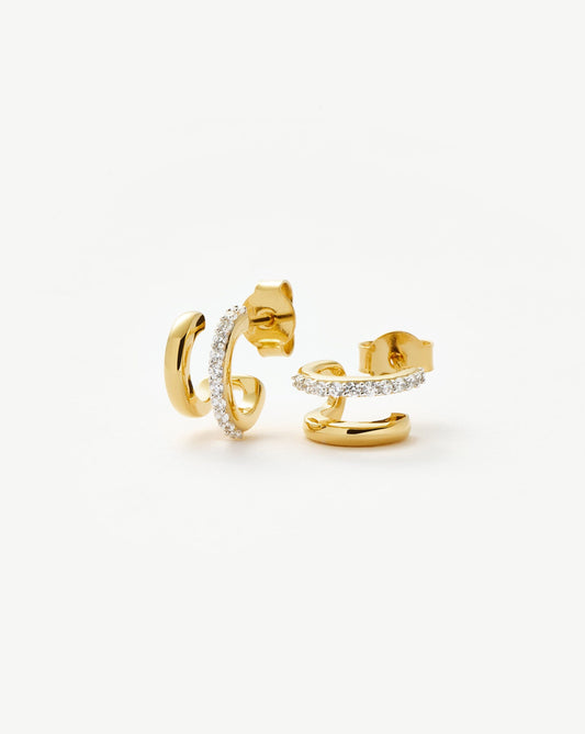 18k Gold Vermeil Double Huggie Earrings with Cubic Zirconia