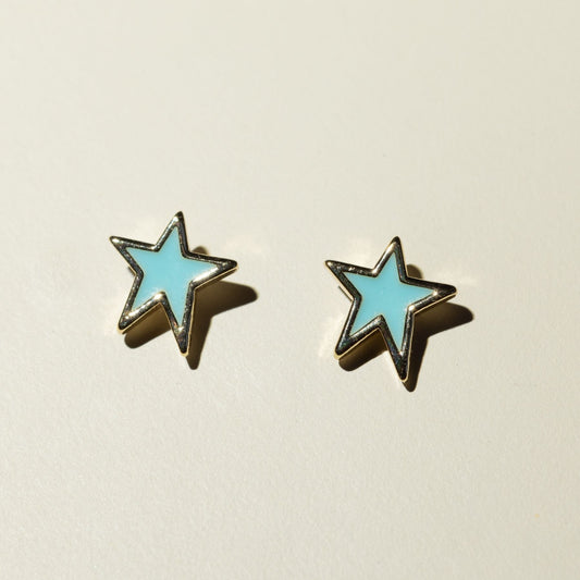 Teal Enamel Star Stud Earrings