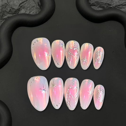 Gradient Pink & silver hand-painted-XHS086