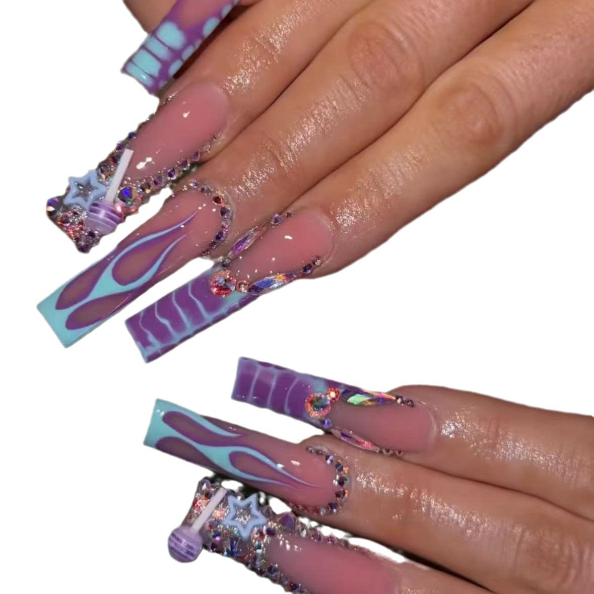 Long Purple Wear Nail Lollipop 24 Pieces  Nail Stickers European and American Ins Nail Stickers