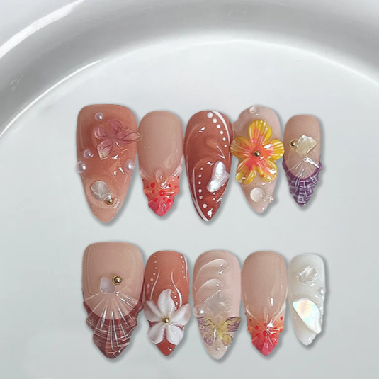 Sweet Summer Garden Almond nails-XHS631