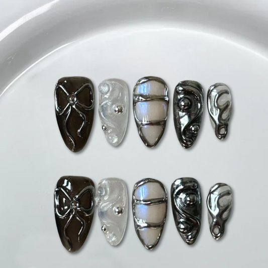 3D Punk Bow Almond Nails-XHS289