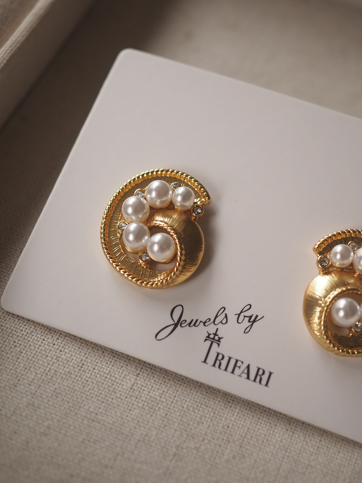 High-Grade Pearl French Style Retro Minority Ear Clip without Pierced Ears Trifari Cuifali vintage Middle-Ancient Earrings