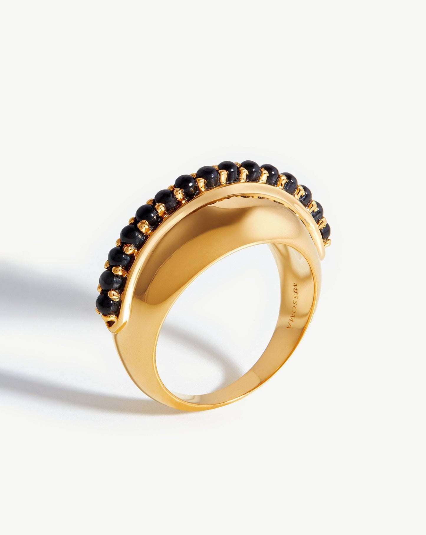 Black Onyx Dome Ring in 18k Gold Plating