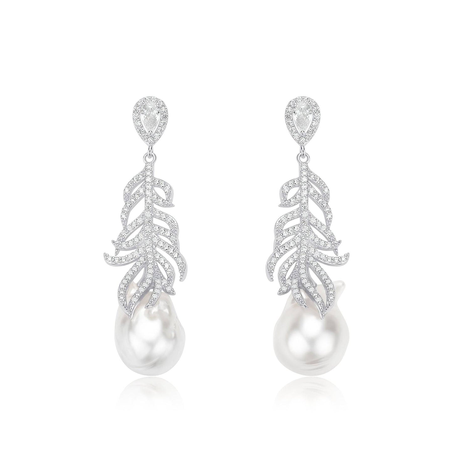 White South Sea Baroque Pearl Feather Earrings