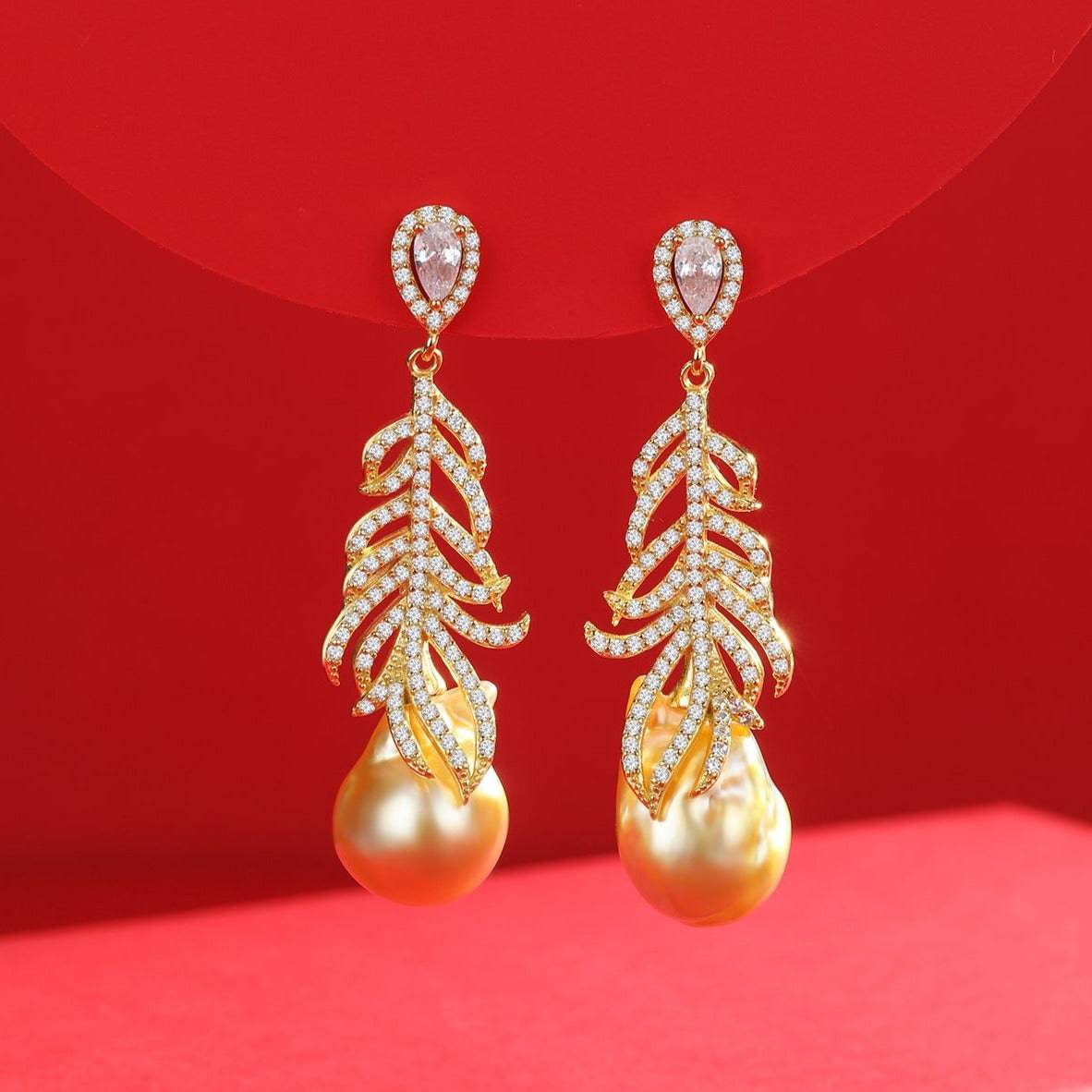 White South Sea Baroque Pearl Feather Earrings