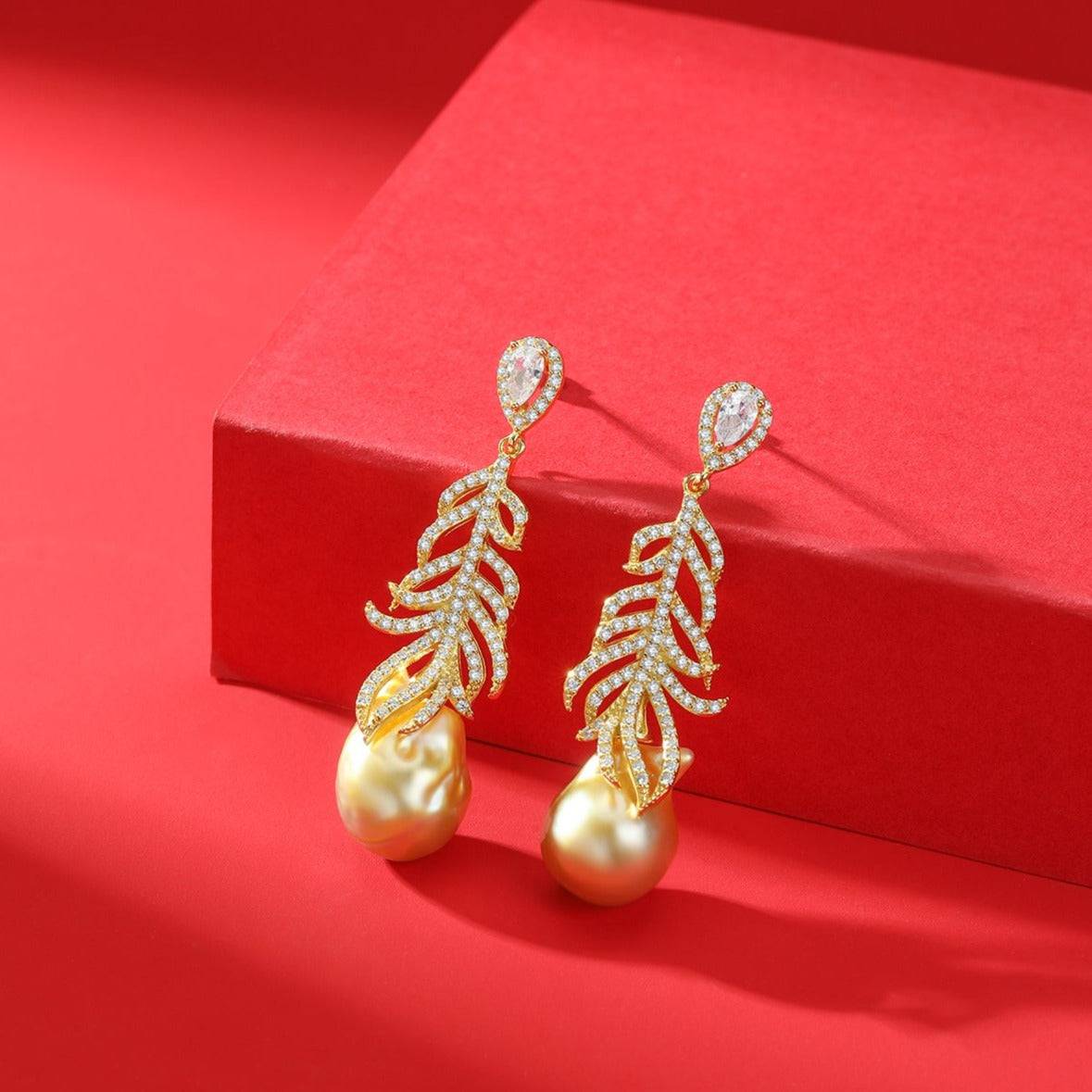 White South Sea Baroque Pearl Feather Earrings