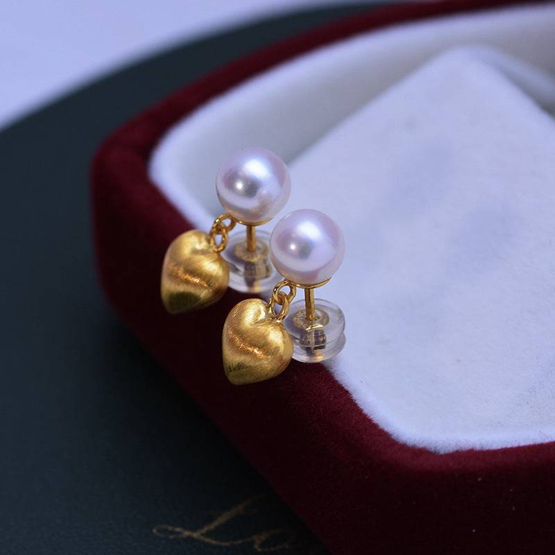 White Freshwater Pearl Heart Earrings in Gold