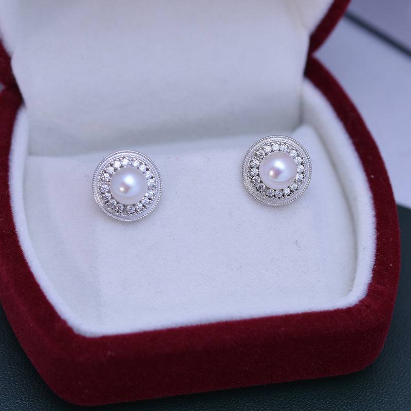 White Freshwater Pearl Sunflower Stud Earrings