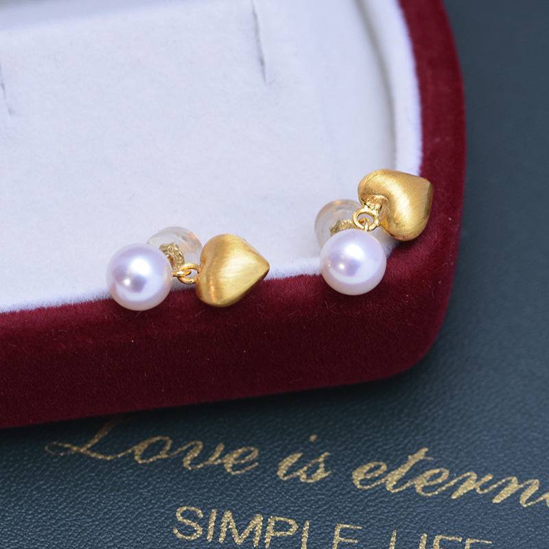 White Freshwater Pearl Heart Earrings in Gold