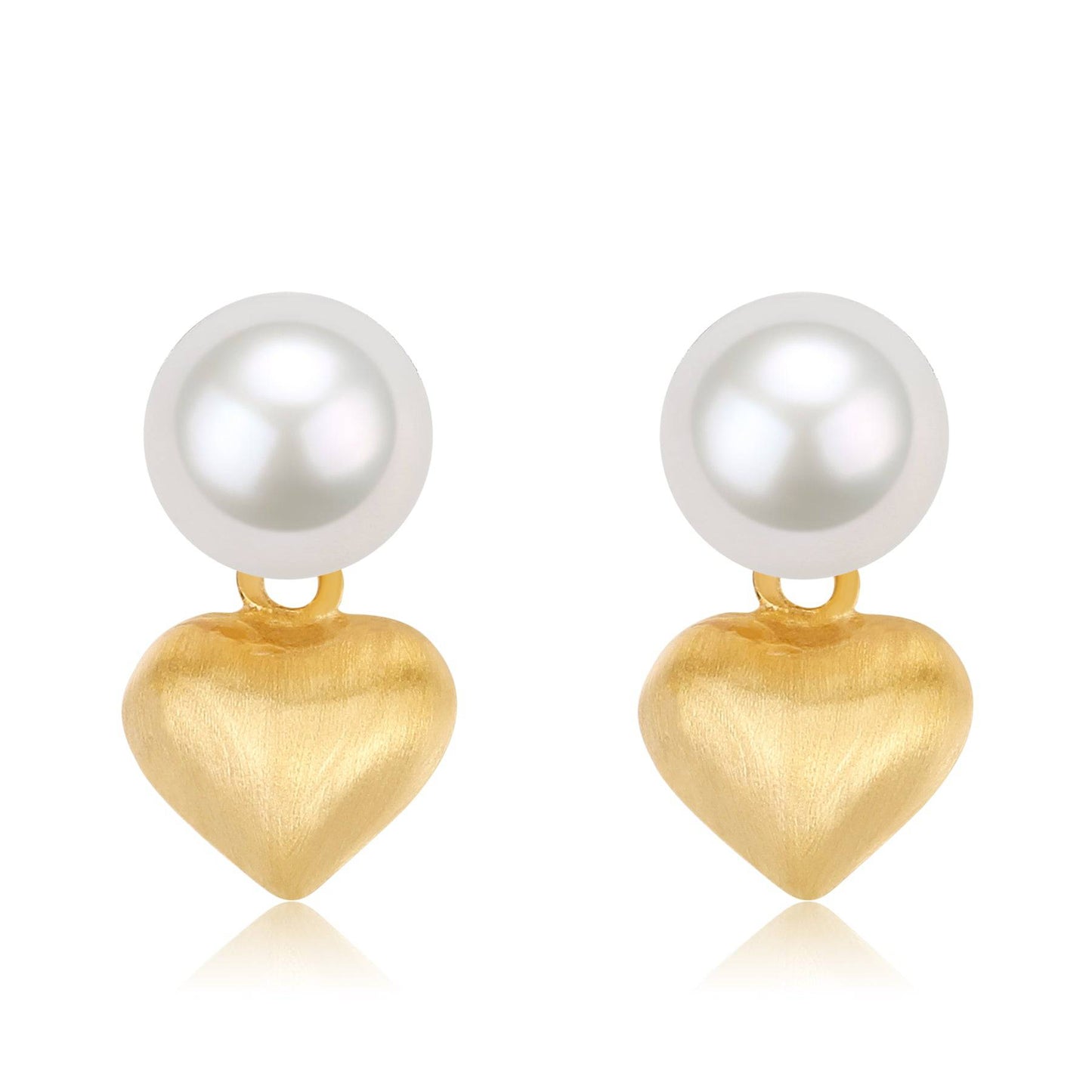 White Freshwater Pearl Heart Earrings in Gold