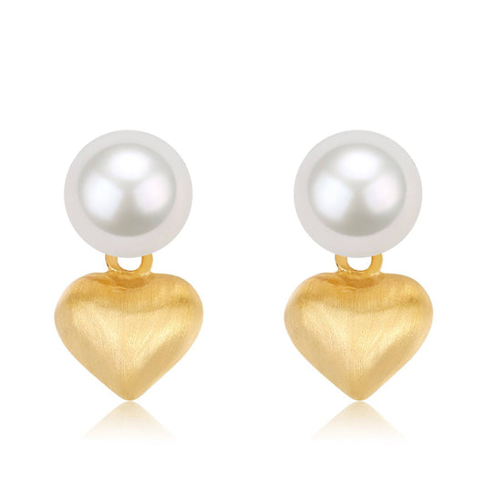 White Freshwater Pearl Heart Earrings in Gold