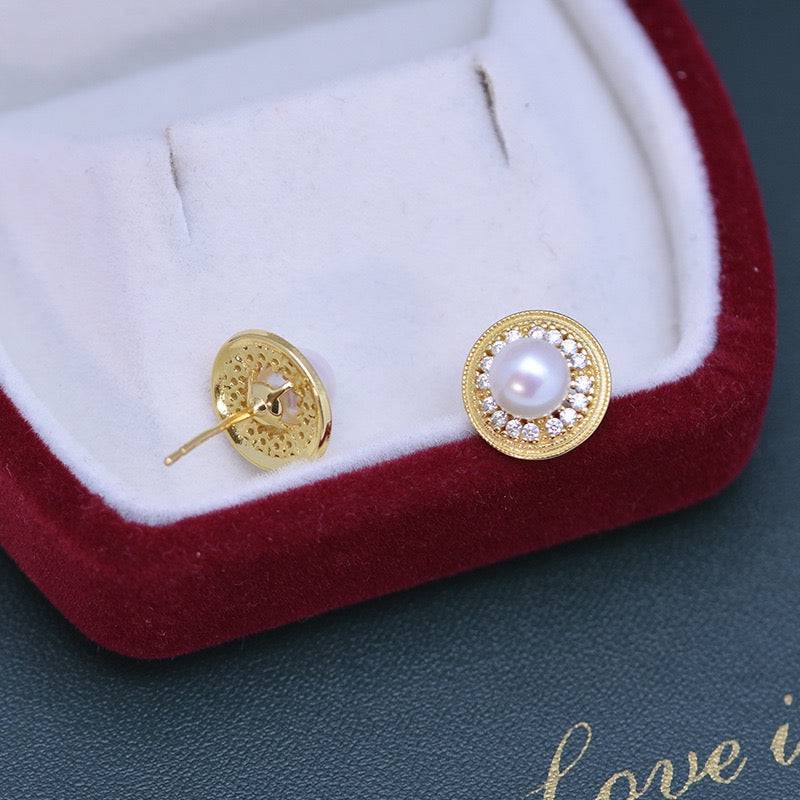 White Freshwater Pearl Sunflower Stud Earrings