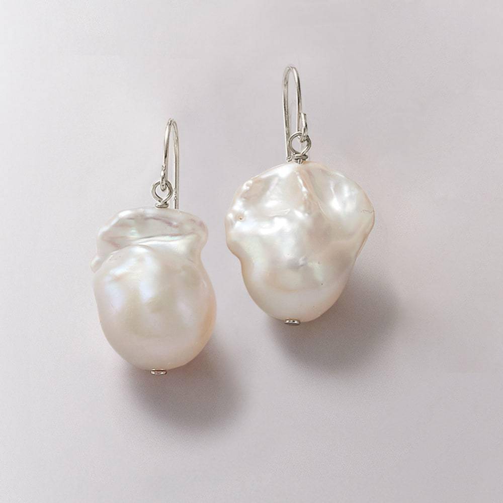 White Freshwater Baroque Pearl Earrings in Sterling Silver 2