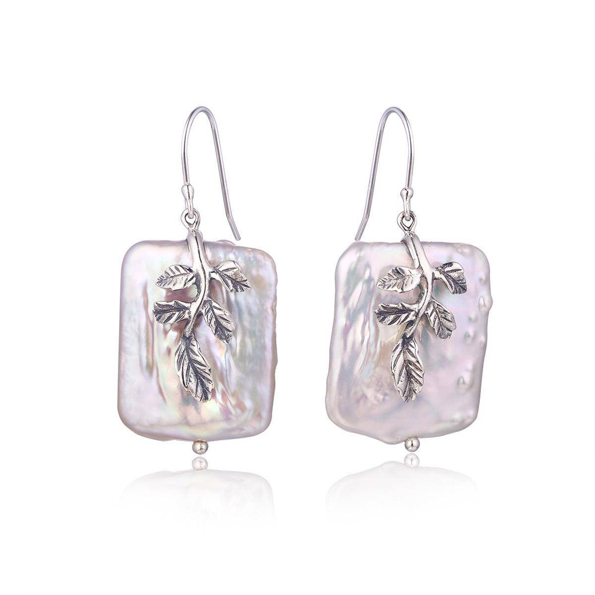 Baroque Freshwater Pearl Leaf Silver Earrings