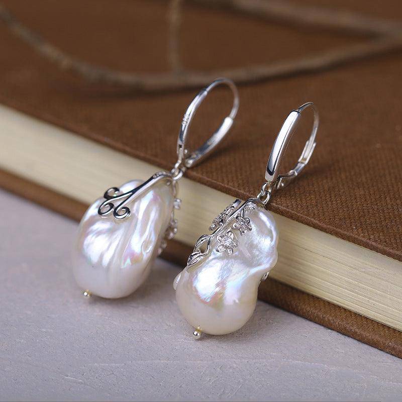 White Freshwater Baroque Pearl Earrings in Sterling Silver 1