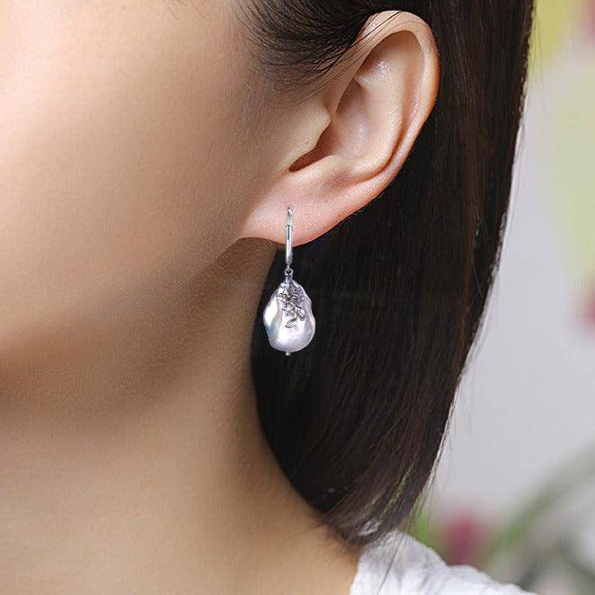 White Freshwater Baroque Pearl Earrings in Sterling Silver 1