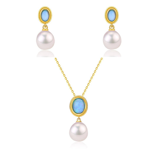 Baroque Pearl Earrings with Opal in Gold Vermeil