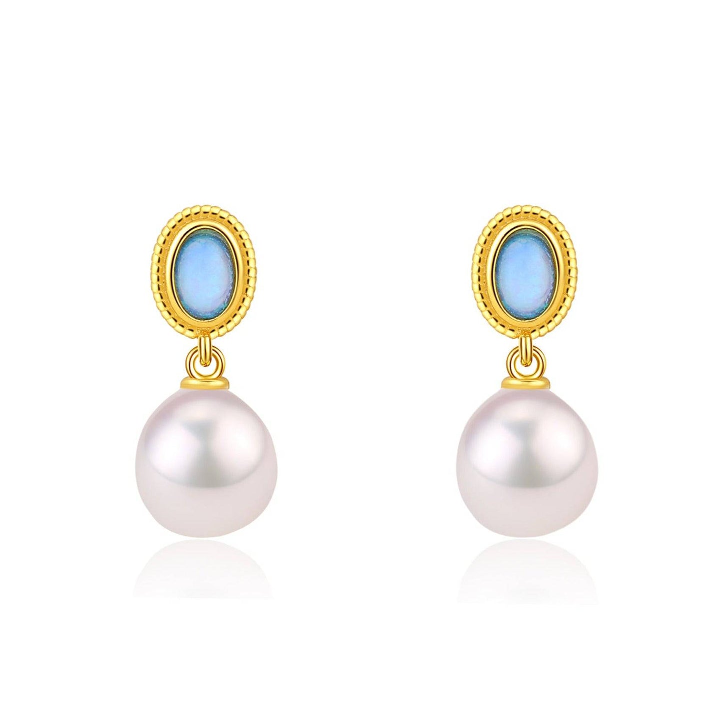 Baroque Pearl Earrings with Opal in Gold Vermeil