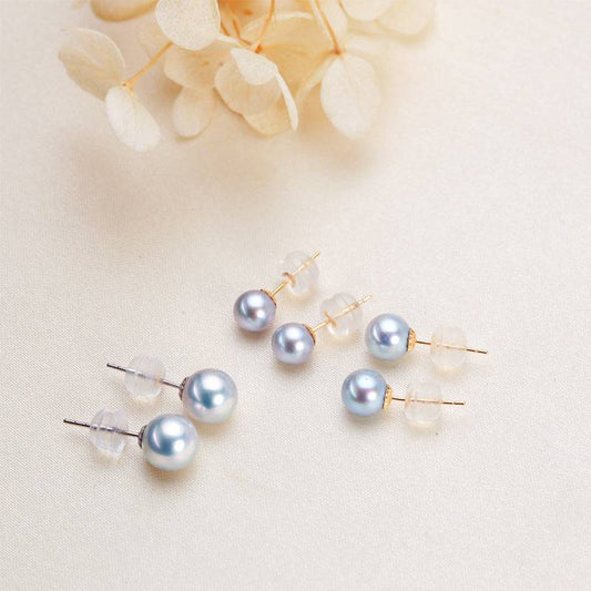 Blue Pearl and Silver Stud Earrings