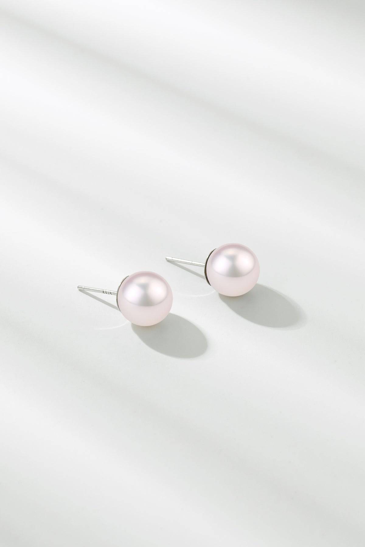 White Freshwater Round Pearl Stud Earrings