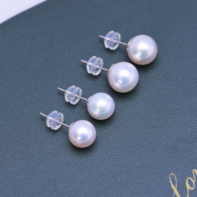 White Freshwater Round Pearl Stud Earrings