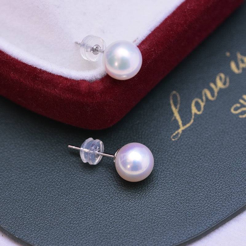 White Freshwater Round Pearl Stud Earrings