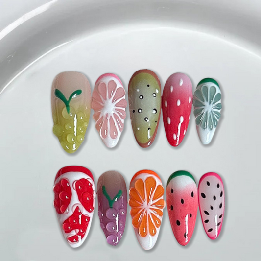 Summer 3D Fruits Almond Nails-XHS369