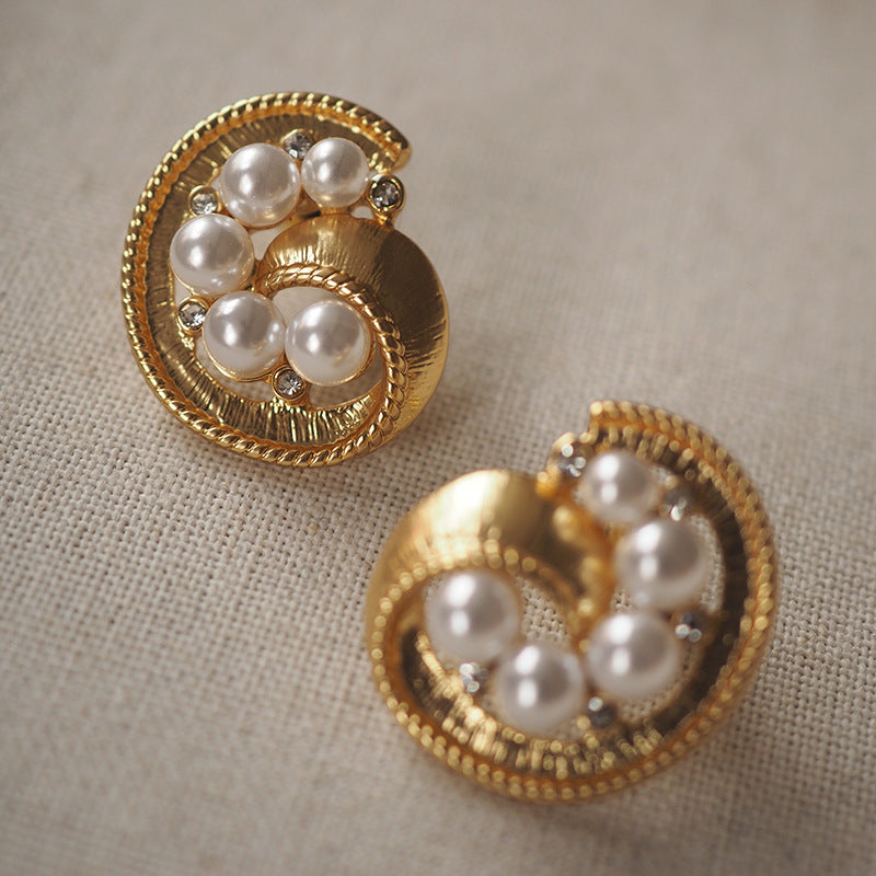 High-Grade Pearl French Style Retro Minority Ear Clip without Pierced Ears Trifari Cuifali vintage Middle-Ancient Earrings