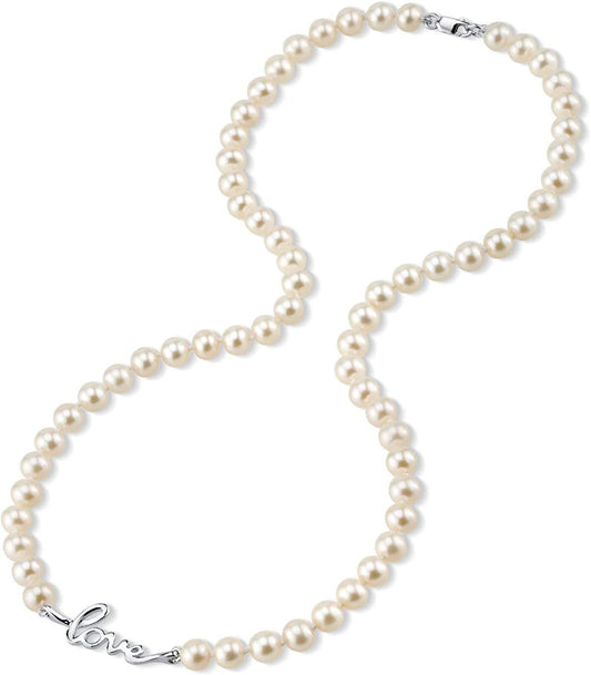 White Freshwater Cultured Pearl Love Necklace 6.0-6.5mm