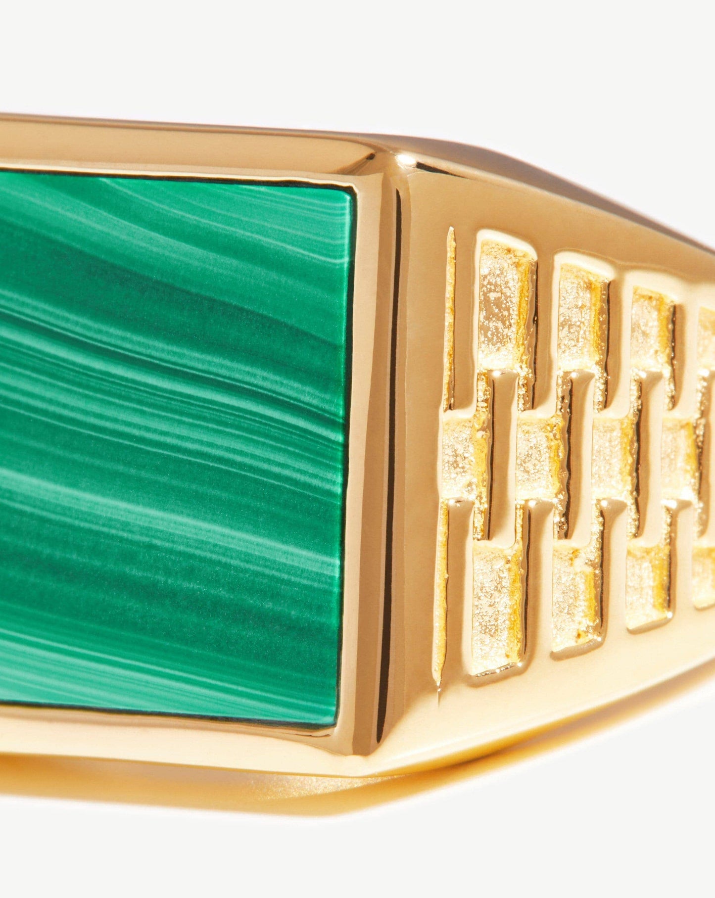 Woven Gemstone Square Signet Ring in Gold Vermeil and Malachite