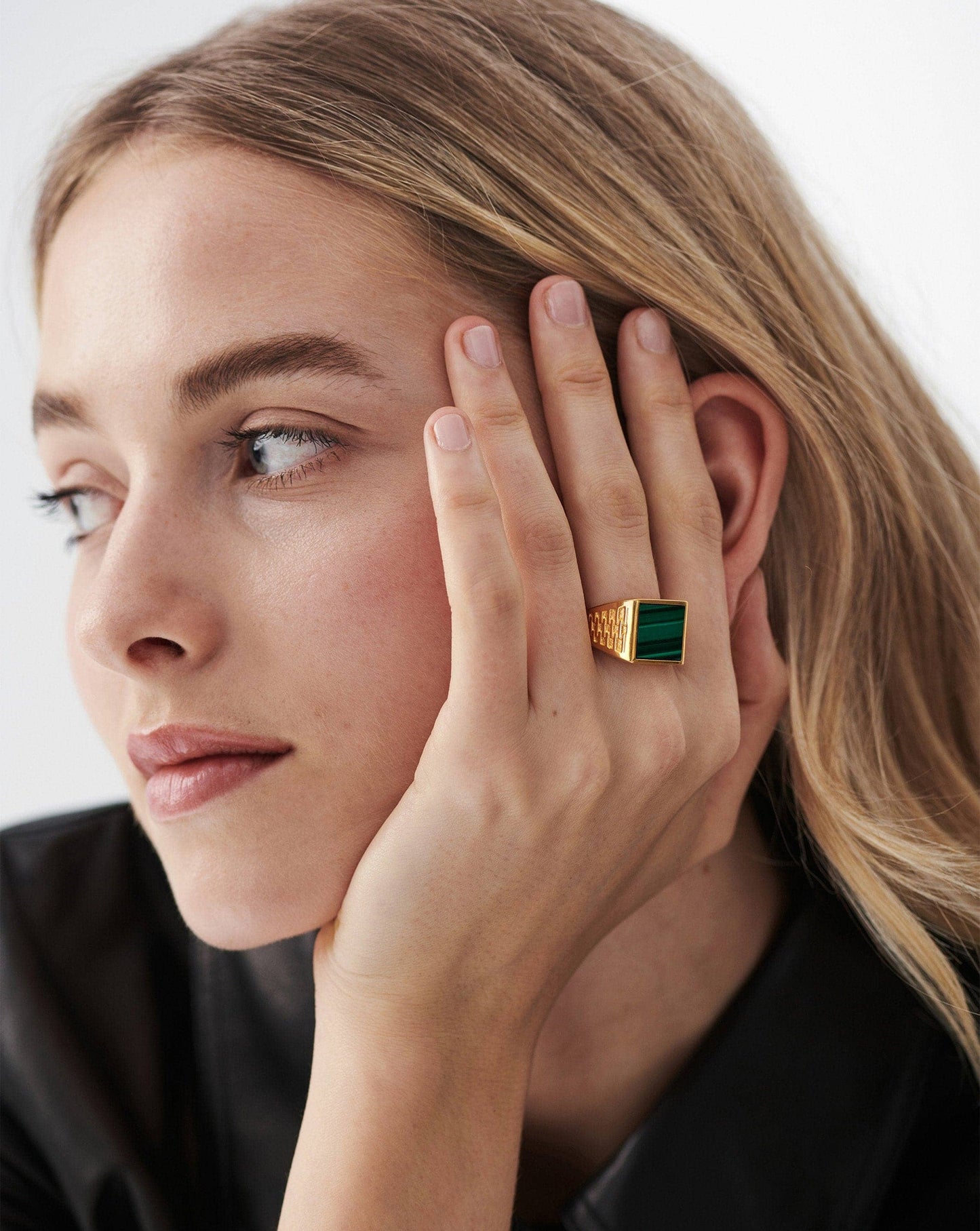 Woven Gemstone Square Signet Ring in Gold Vermeil and Malachite