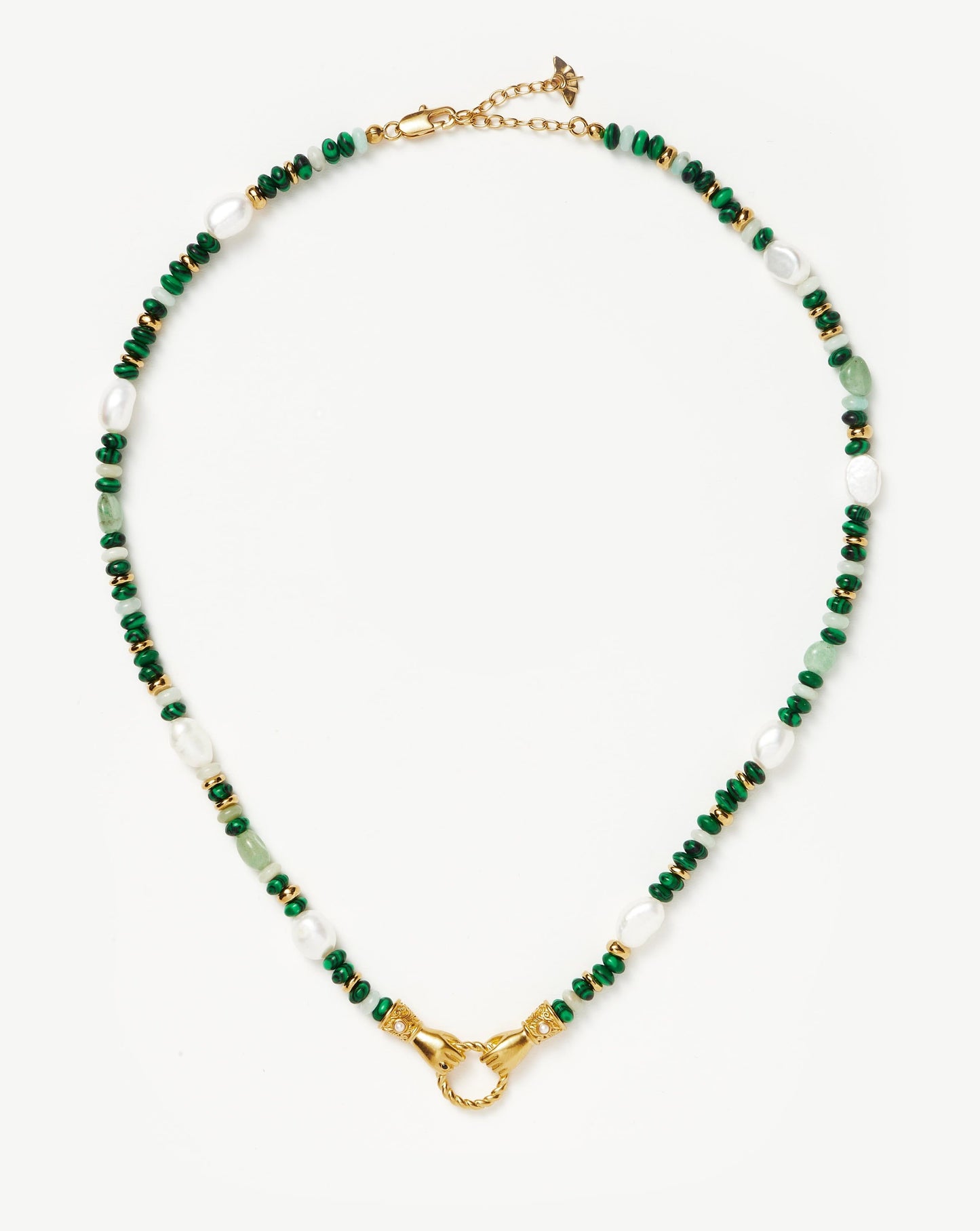 Beaded Gemstone Necklace with Gold Plating and Pearls 1