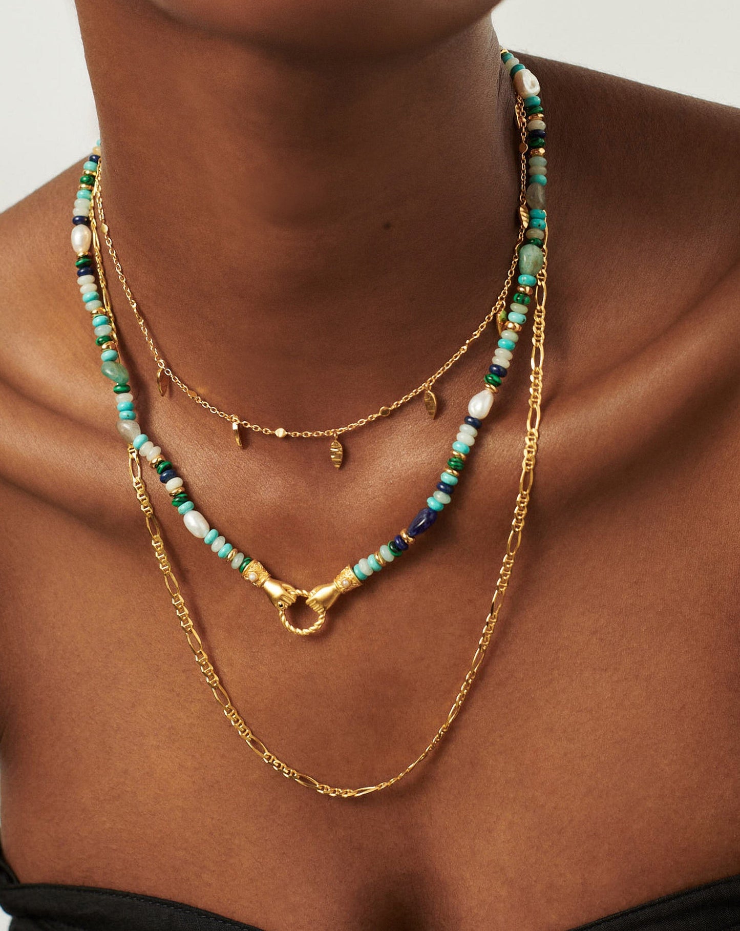 Beaded Gemstone Necklace with 18k Gold Plating