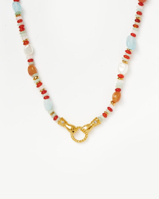 Beaded Gemstone Necklace with Gold Plating and Pearls 2