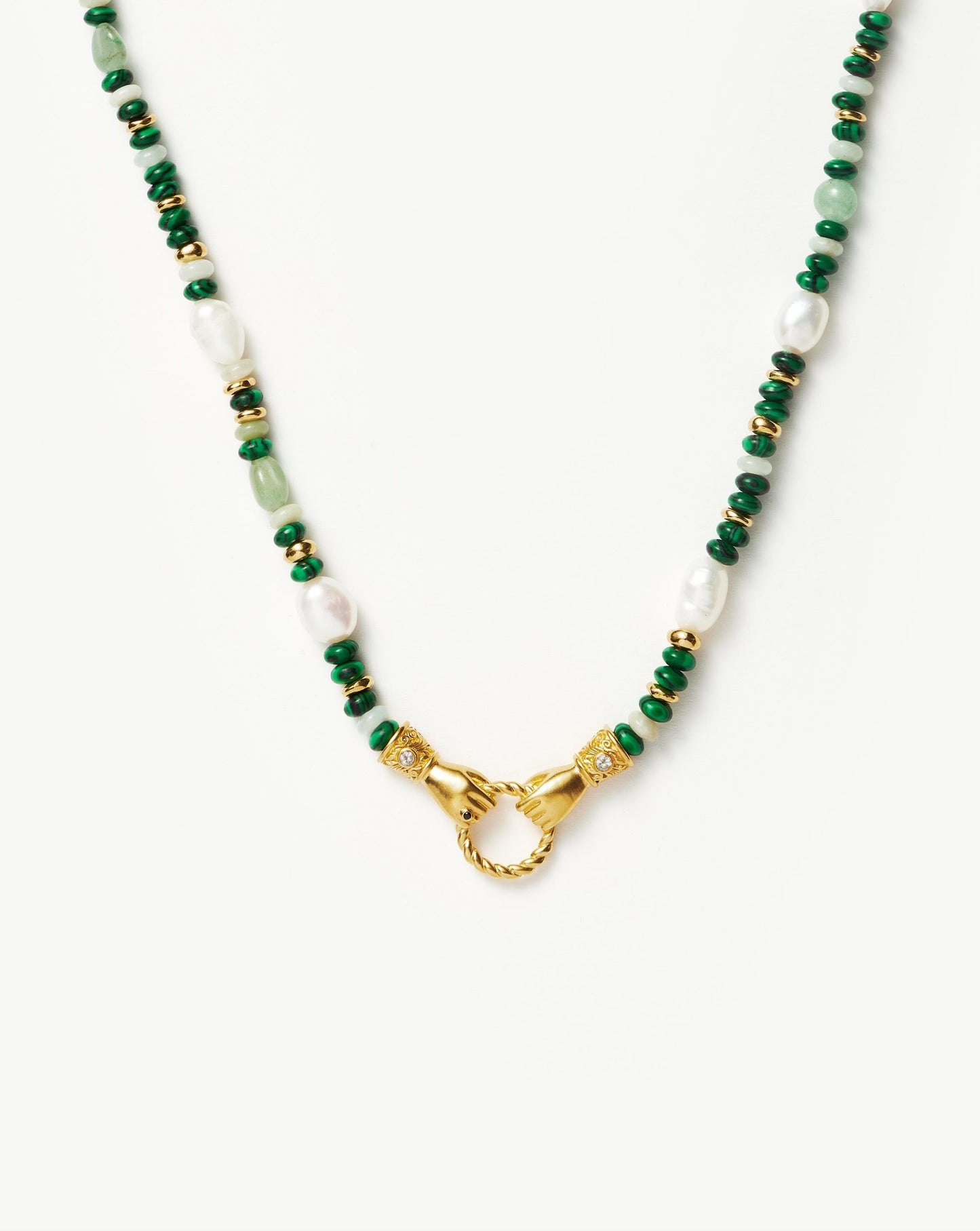 Beaded Gemstone Necklace with Gold Plating and Pearls 1