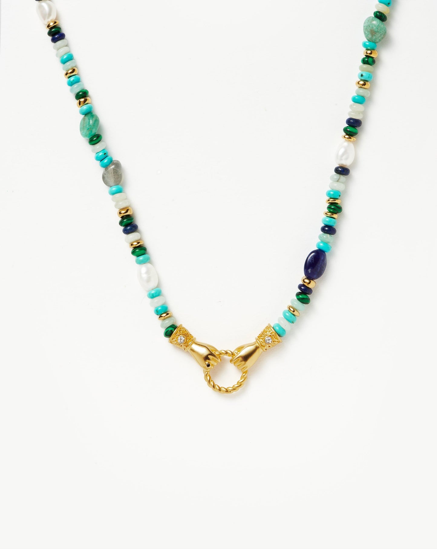 Beaded Gemstone Necklace with 18k Gold Plating