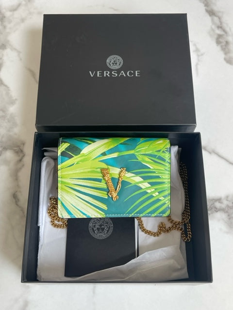 Versace Mini Virtus Jungle Print Chain Clutch