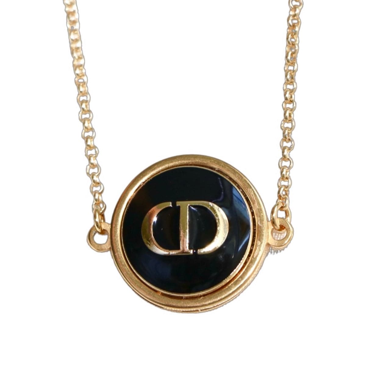 Gold & Navy CD Button Necklace