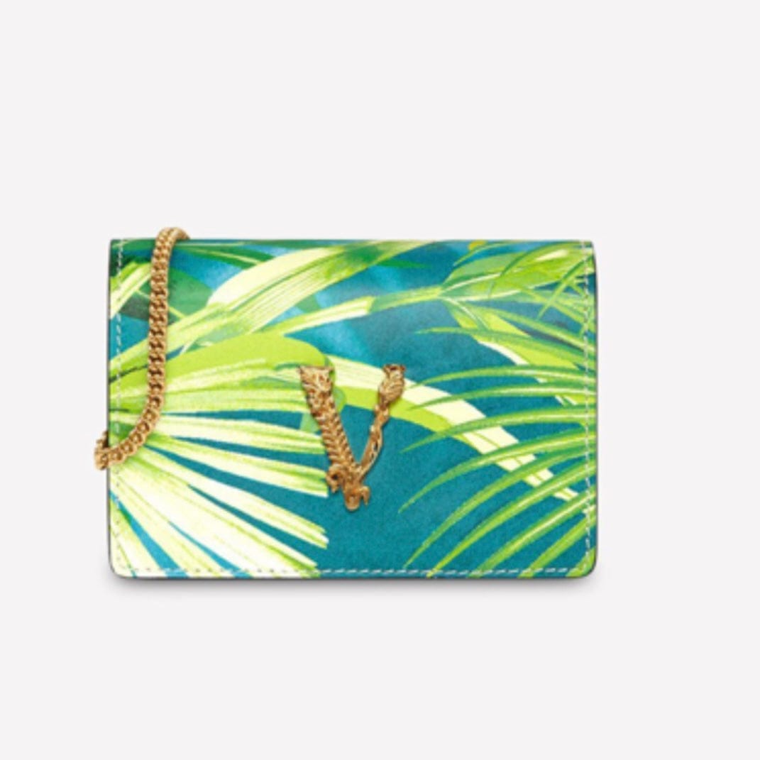 Versace Mini Virtus Jungle Print Chain Clutch