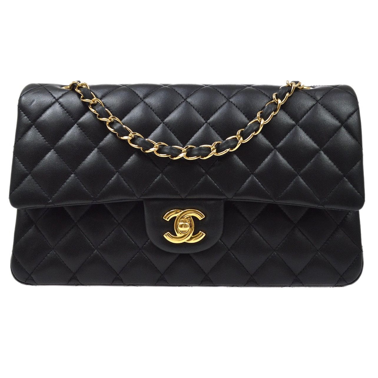 Medium Classic Double Flap Shoulder Bag in Black Lambskin