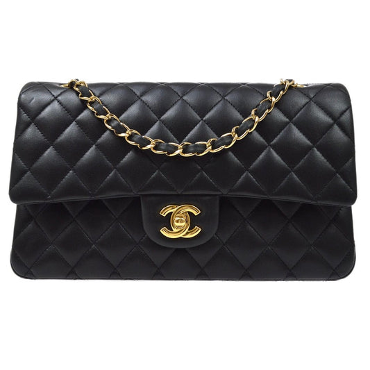 Medium Classic Double Flap Shoulder Bag in Black Lambskin