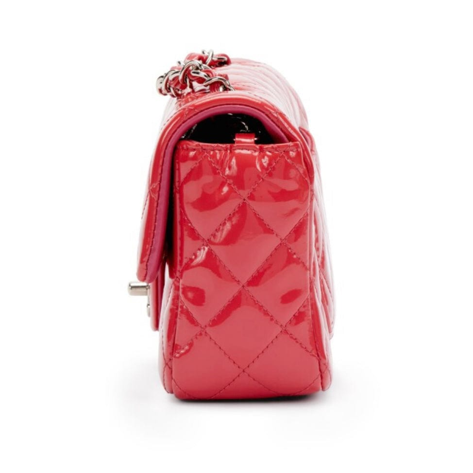 Pink Quilted Patent Leather Mini Flap Bag Silver Hardware