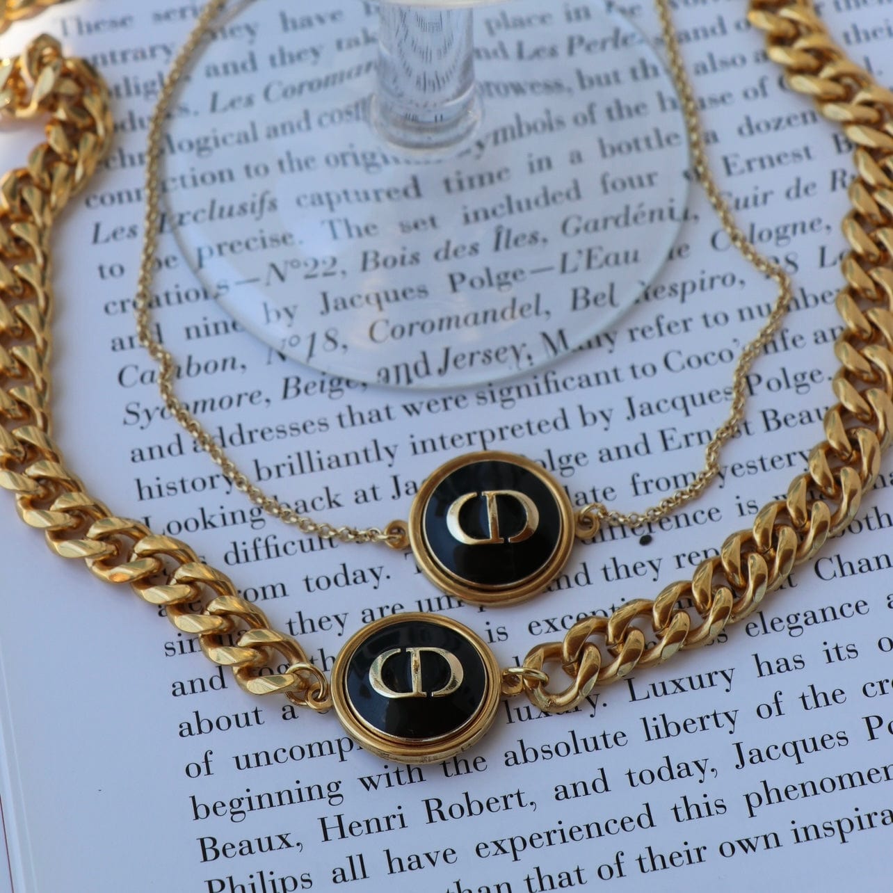 Gold & Navy CD Button Necklace