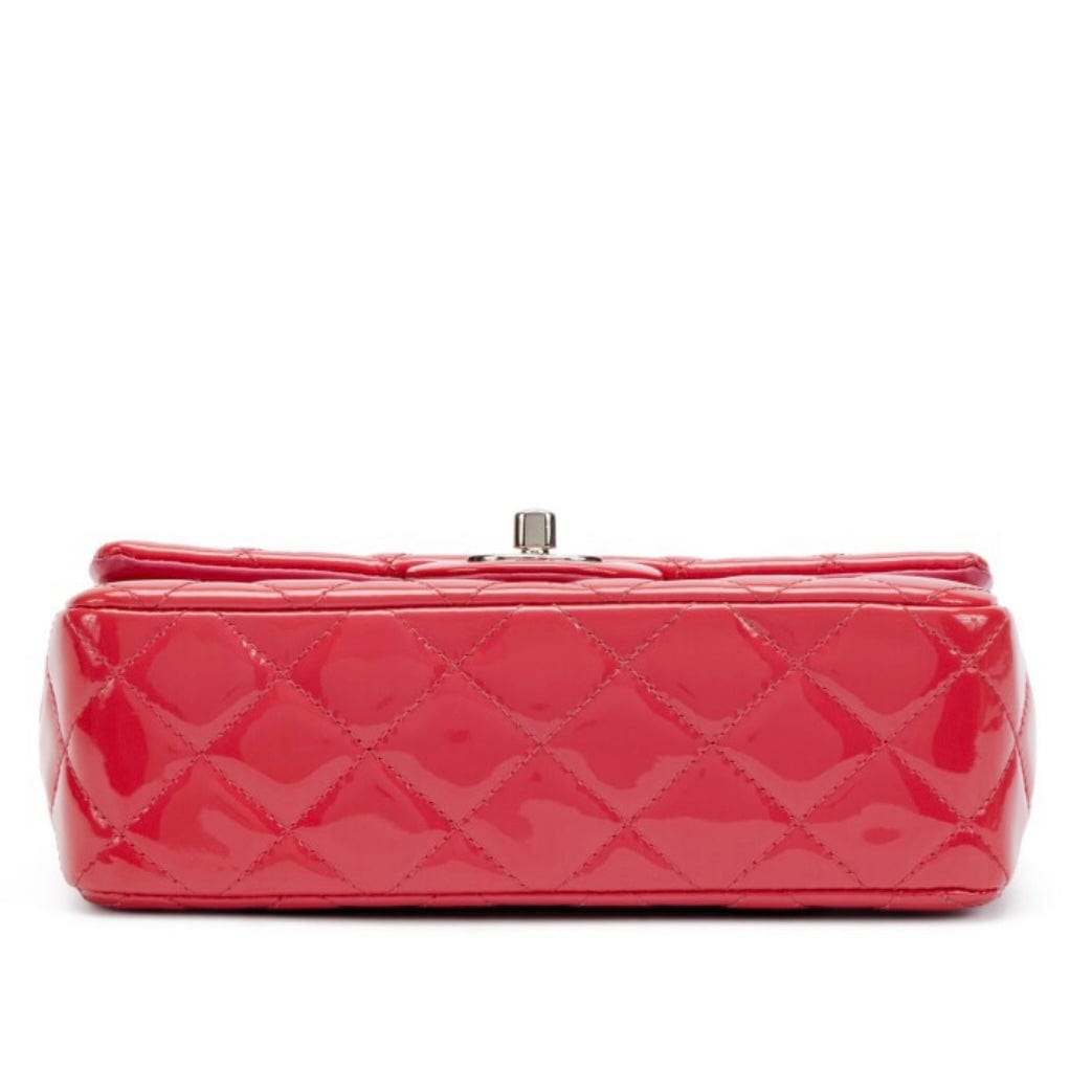 Pink Quilted Patent Leather Mini Flap Bag Silver Hardware