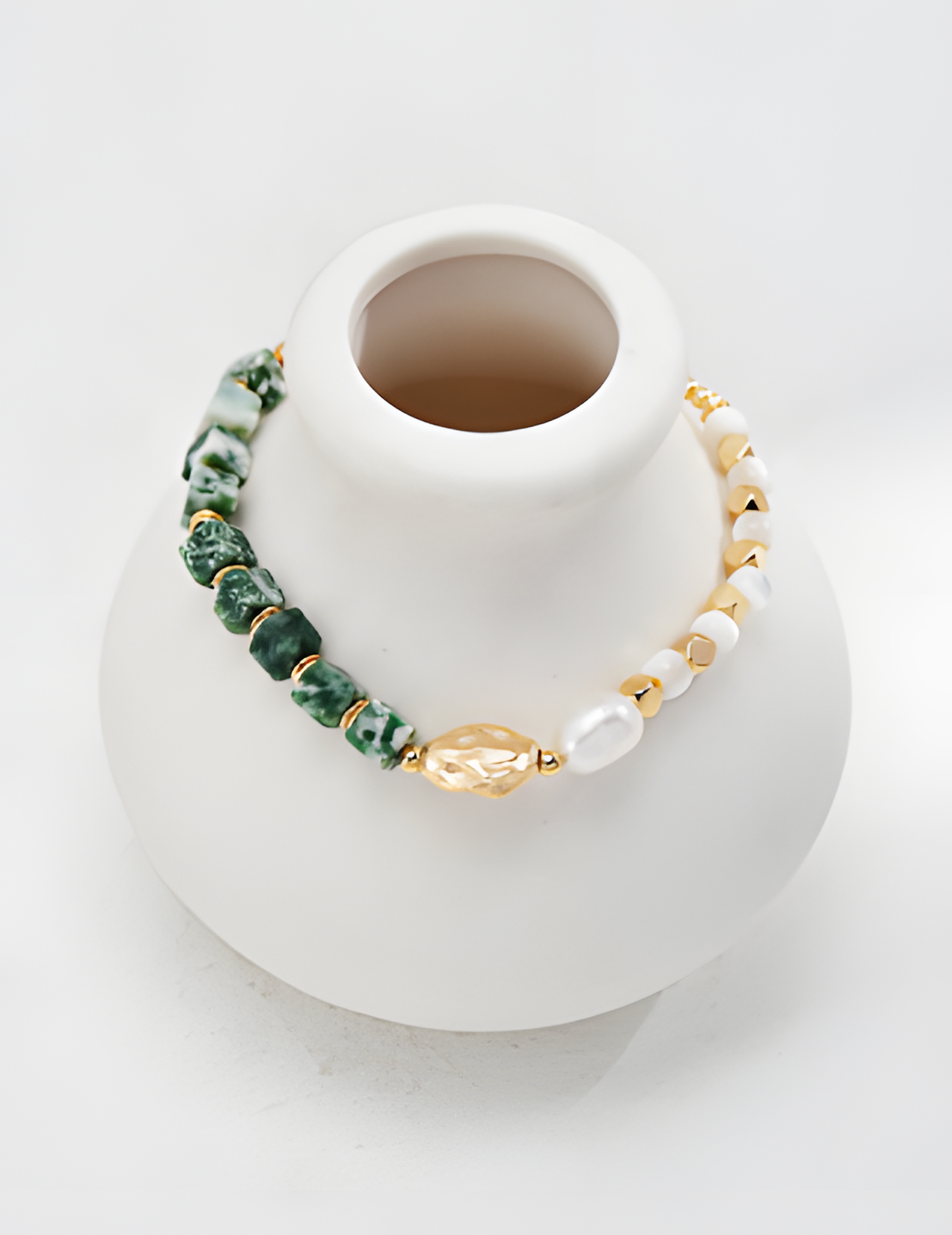 Green Gemstone and Pearl Necklace